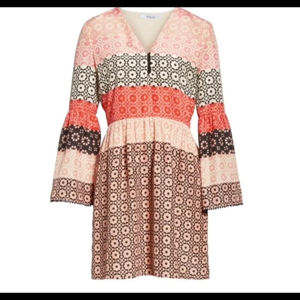 M2 Derek Lam 10 Crosby Mini Dress Womens 2 Pink Orange NWT Geometric Bell Sleeve - Picture 5 of 11